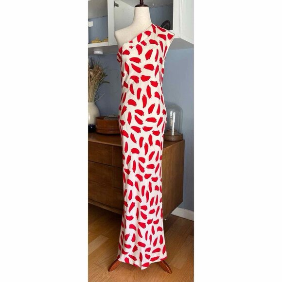 Oscar de la Renta Dresses & Skirts - Oscar de la Renta Vintage 80’s Silk Long Maxi Gown Dress One Shoulder Wht Red S